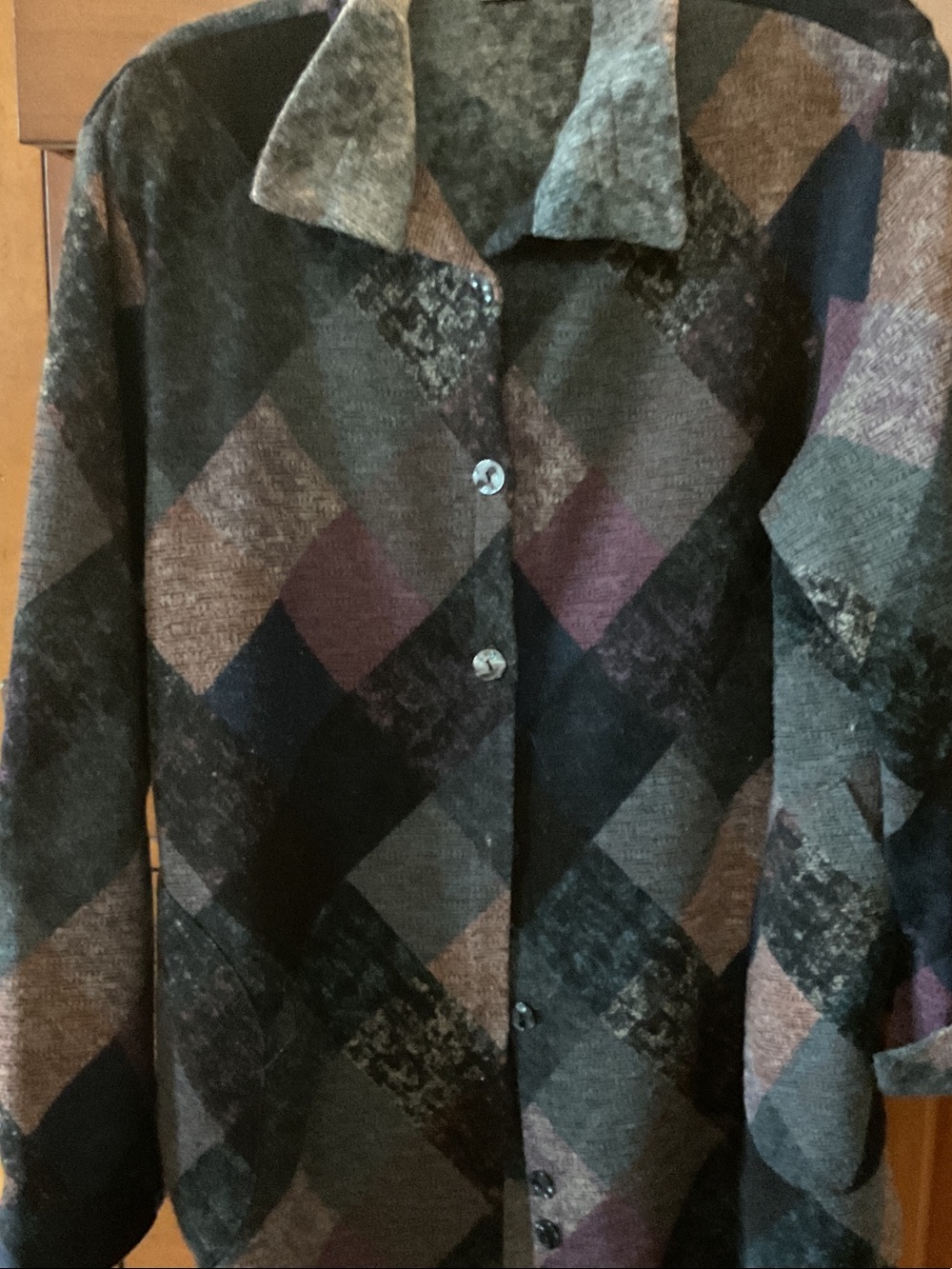 INC International Concepts Gray Multi-Color Diamond Button Front Pea Coat